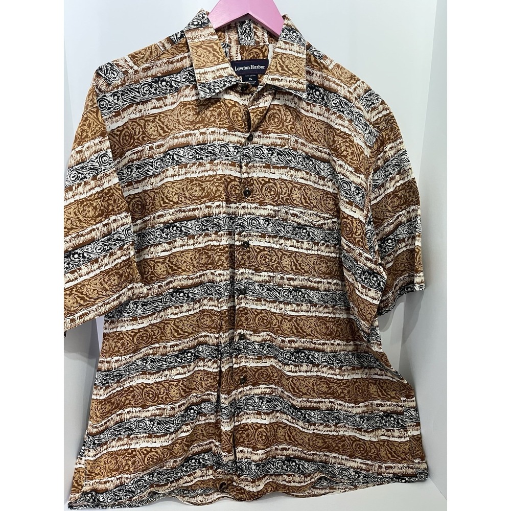 Vintage Lawton Harbor Men's XL Aztec Geometric Short Sleeve 100% Cotton - A 213